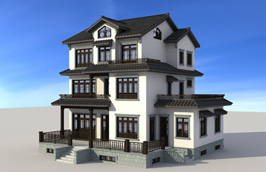 16.7*14.4m中式三層帶地下室設(shè)計(jì)，全方位觀景平臺(tái)